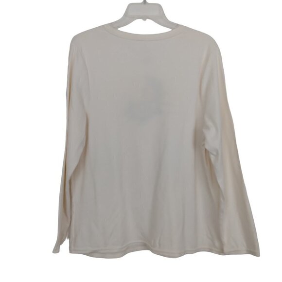 Ivory Beaded Embroidered Applique Red Cardinal Cotton Knit Top | Size 1X (16W) - Picture 4 of 7